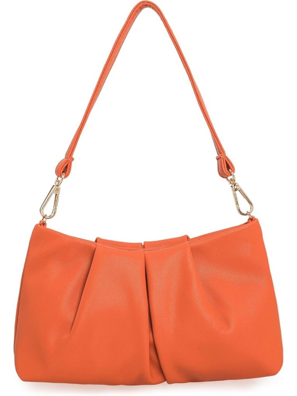 Women's Orange Pleated Pu Clutch Purse For Dressy Formal Cocktail Handbag